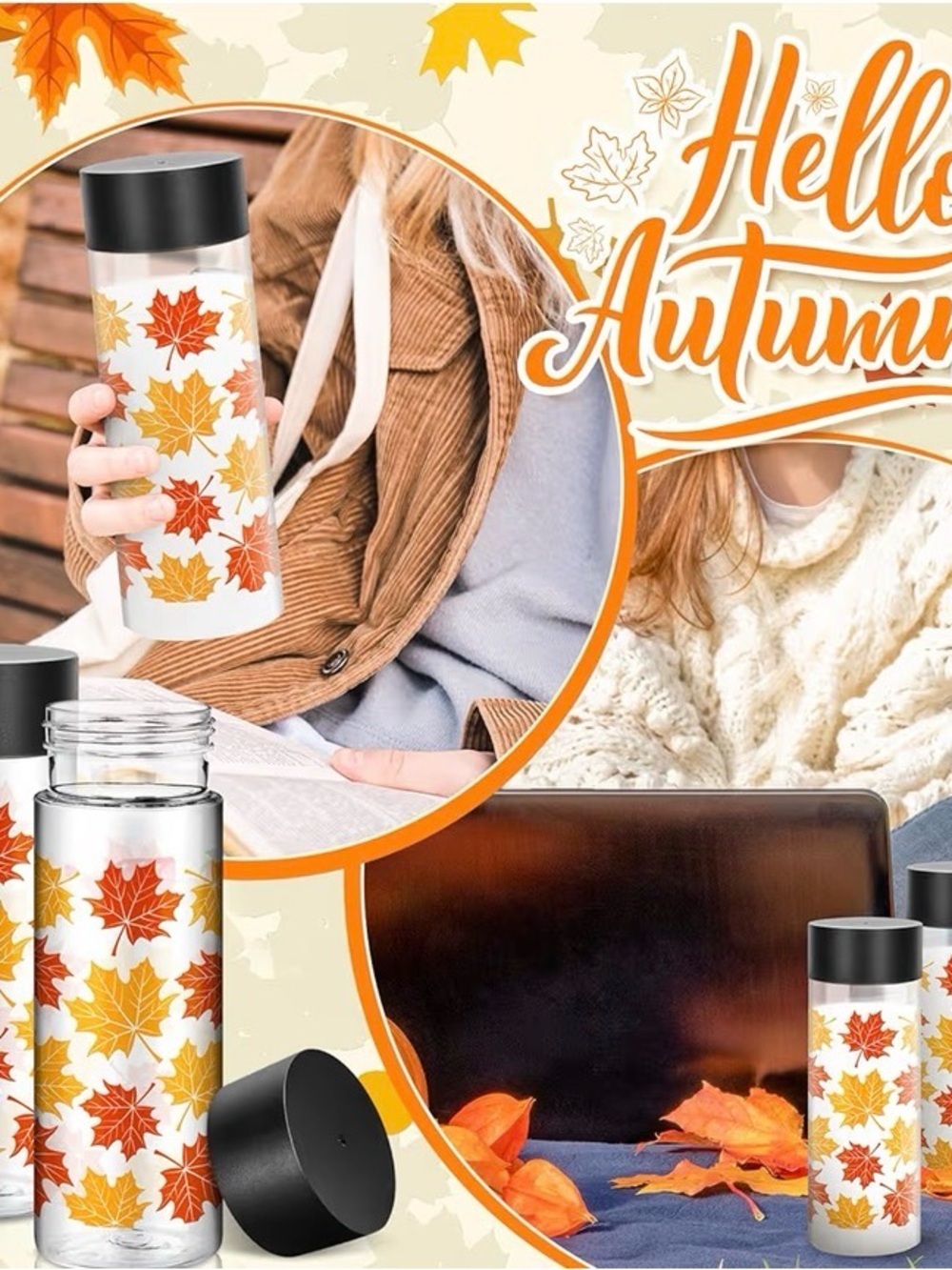 15 Fall Maple Leaves Plastic Bottles with Lids Leak free top - Picture 3 of 4